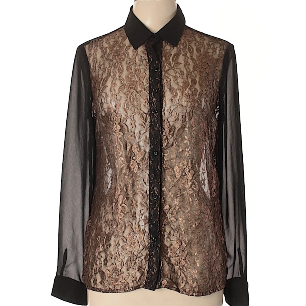 light bronze and black lace blouse